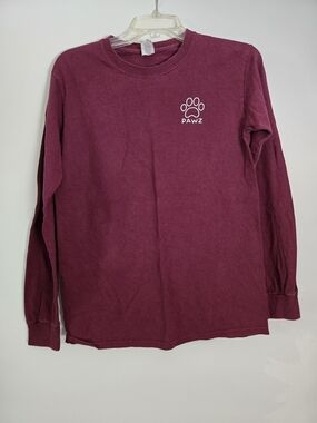 PAWZ Burgundy Long Sleeve Shirt Leopard Print Paw Back Graphic Size S